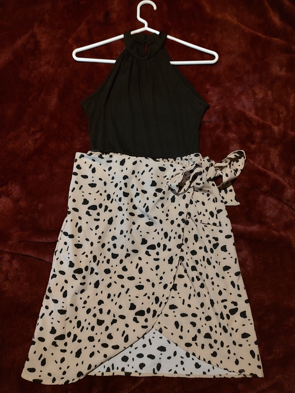 SHEIN Cream Wrap High-Low Skirt with Black Spot Print